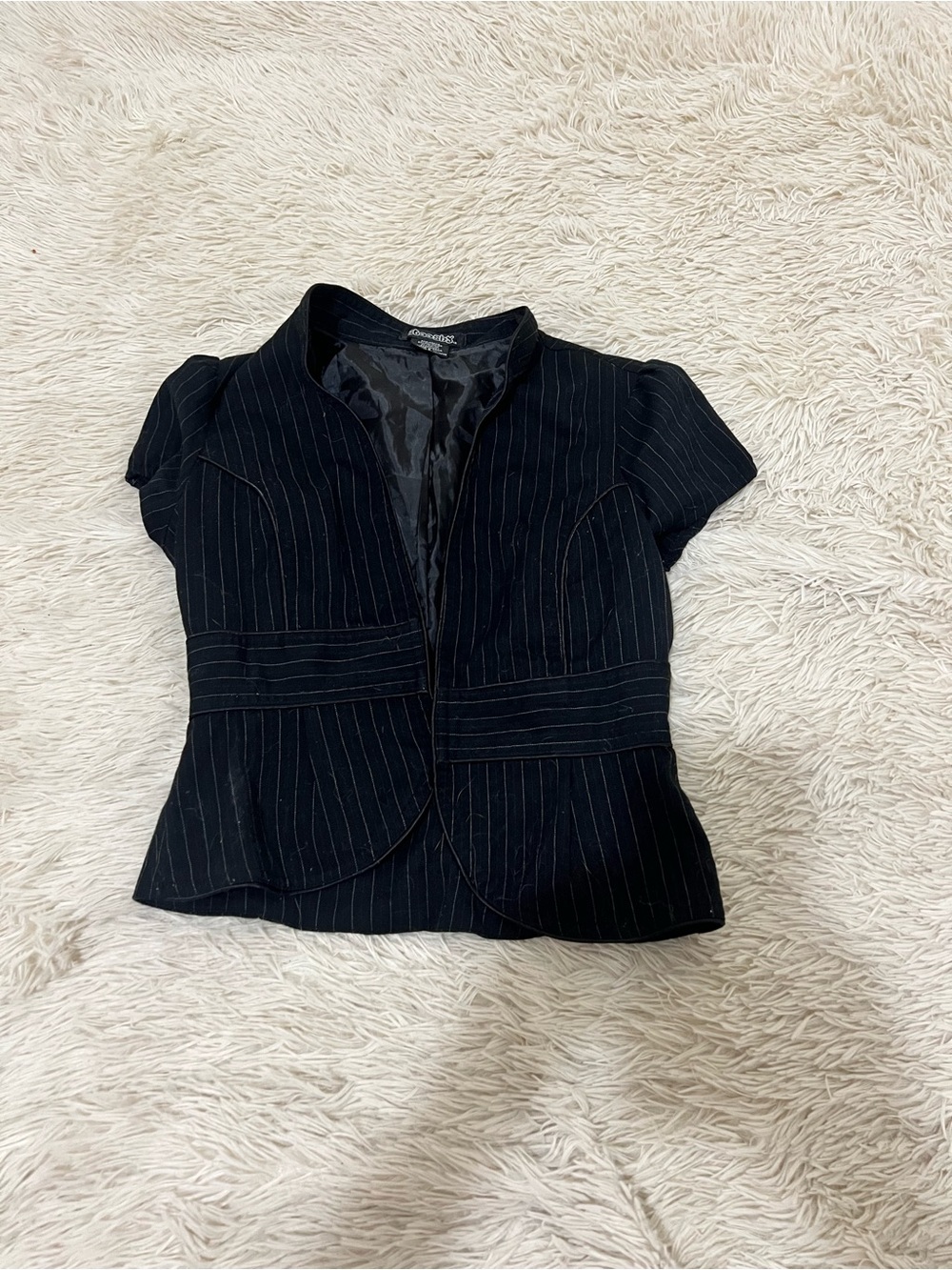 Stooshy Black Pinstripe Short Sleeve Blazer